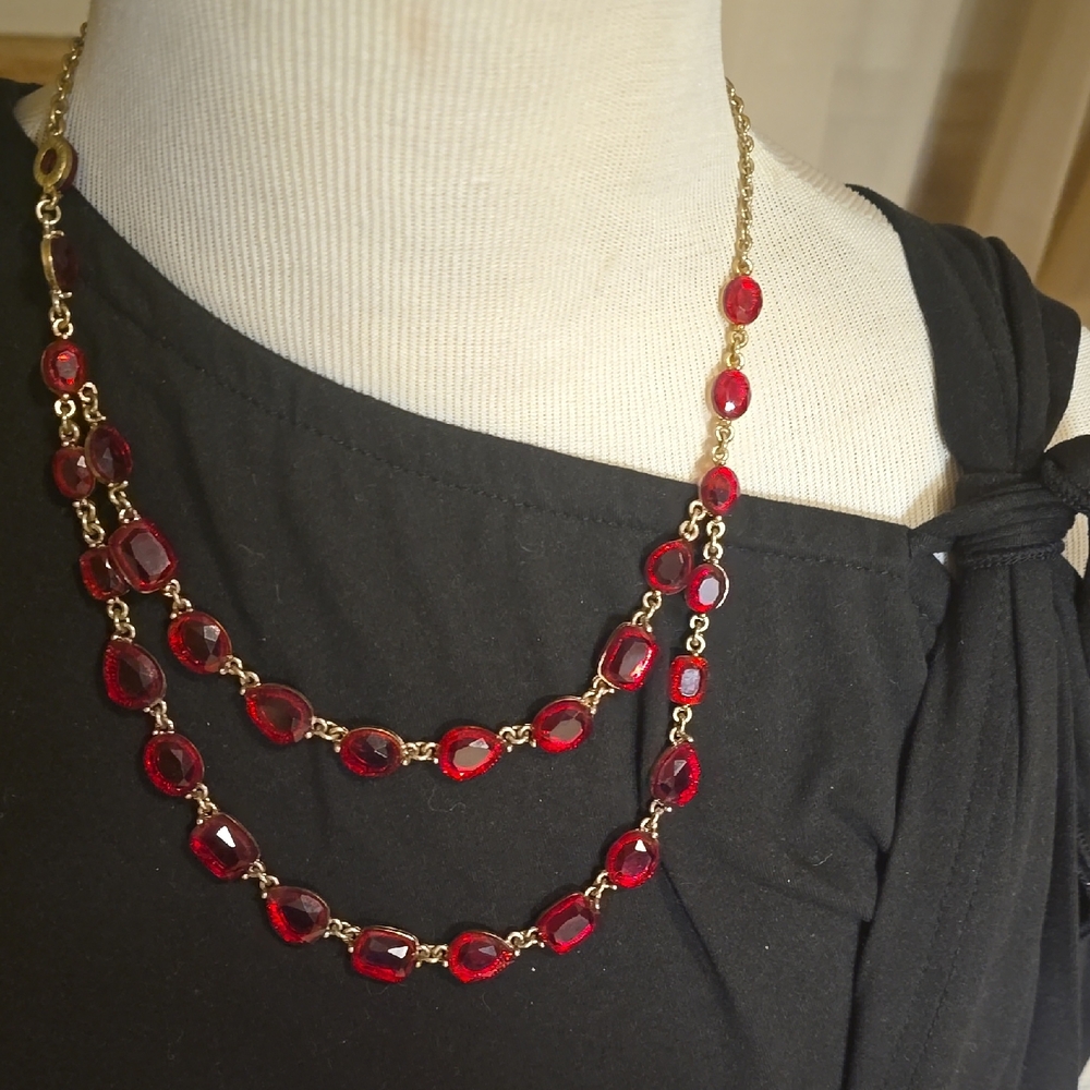 Trifari Red and Gold Double Strand Necklace